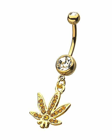 Best Sale π Goldtone CZ Leaf Dangle Belly Ring - 14 Gauge β 4 Best Sale π Goldtone CZ Leaf Dangle Belly Ring - 14 Gauge β - Image 2