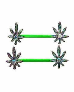 Discount π CZ Neon Leaf Nipple Barbells - 14 Gauge β€οΈ