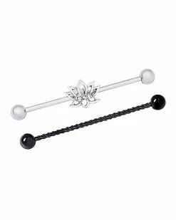 Flash Sale 🎉 Multi-Pack CZ Lotus Flower Industrial Barbells 2 Pack - 14 Gauge ✨