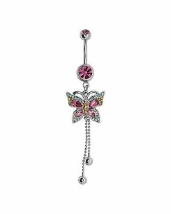 Coupon 🌟 CZ Butterfly Dangle Belly Ring - 14 Gauge 😍