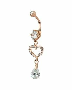 Budget 👏 Rose Goldtone CZ Heart Dangle Belly Ring - 14 Gauge ⌛ -Playboy Shop 03488061 b