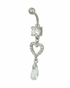 Flash Sale 🛒 CZ Heart Dangle Belly Ring - 14 Gauge 👏 -Playboy Shop 03488079 b