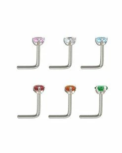 Brand new 🛒 Multi-Pack Colored CZ L-Bend Nose Rings 6 Pack - 20 Gauge 👏 -Playboy Shop 03488186 b