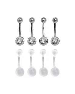 Flash Sale ❤️ Multi-Pack CZ Belly Rings With Retainers 8 Pack - 14 Gauge ✨