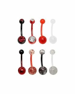 Budget 🤩 Multi-Pack Red CZ Belly Rings 8 Pack - 14 Gauge 👍