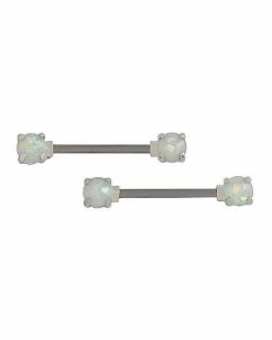 Cheapest ⭐ Opal-Effect Titanium Nipple Barbells - 14 Gauge 💯