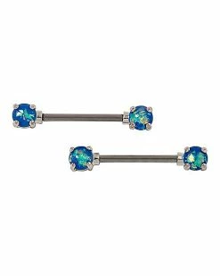 Deals 🌟 Titanium Blue Opal-Effect Nipple Barbells - 14 Gauge ❤️