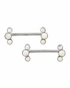 Best Sale 🥰 Opal-Effect Titanium Nipple Barbells - 14 Gauge 🎁