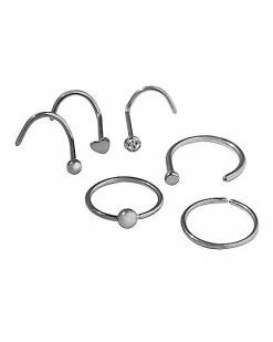 Flash Sale ✔️ Multi-Pack CZ Titanium Shape Screw Nose Rings and Hoop Nose Rings 6 Pack - 20 Gauge 🤩