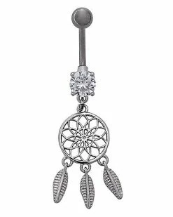 Wholesale 🎉 CZ Dream Catcher Titanium Dangle Belly Ring - 14 Gauge ❤️