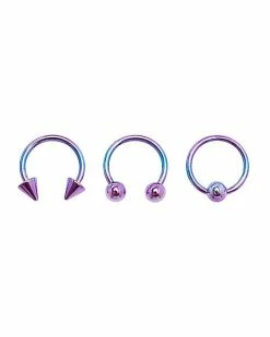 Outlet 💯 Teal and Purple Ombre Horseshoe Rings and Captive Rings 3 Pack - 16 Gauge 👏