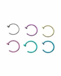 Budget 🥰 Multi-Pack Colored Half Hoop Nose Rings 9 Pack - 20 Gauge ✔️ -Playboy Shop 03503042 a