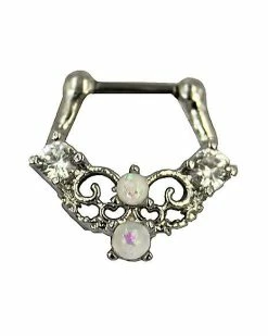 Buy 🛒 CZ Opal-Effect Filigree Clicker Septum Ring - 16 Gauge 🎁