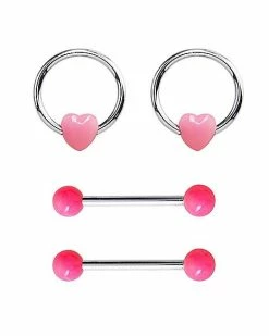 Hot Sale 🎁 Multi-Pack Kiss Me Nipple Rings and Nipple Barbells 2 Pair - 14 Gauge 🎉 -Playboy Shop 03504289 d