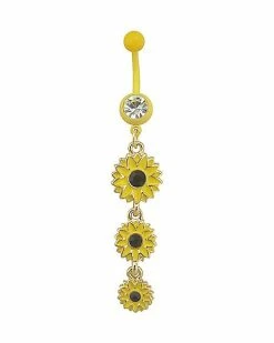 Hot Sale π₯° Yellow CZ Sunflower Dangle Belly Ring - 14 Gauge π₯
