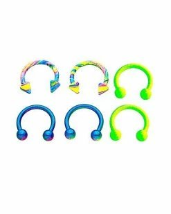 Best deal 🛒 Multi-Pack Neon Horseshoe Rings 3 Pair - 16 Gauge ❤️