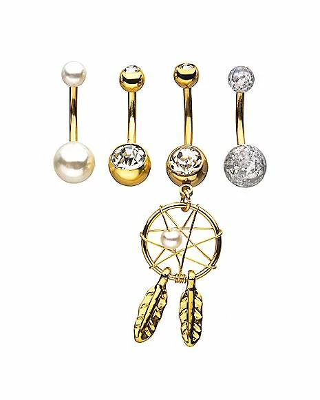 Best Sale β Multi-Pack Goldtone CZ Dreamcatcher Belly Rings 4 Pack - 14 Gauge π 3 Best Sale β Multi-Pack Goldtone CZ Dreamcatcher Belly Rings 4 Pack - 14 Gauge π