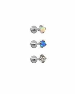 Best Sale 👏 Multi-Pack Opal-Effect CZ Labret Lip Rings 3 Pack - 16 Gauge 🎉