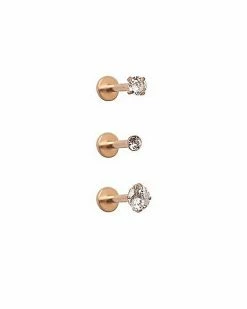 Wholesale ⭐ Multi-Pack Rose Goldtone CZ Labret Lip Rings 3 Pack - 16 Gauge 😀