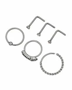 Best Sale 🥰 Multi-Pack CZ Hoop and L Bend Nose Rings 6 Pack - 20 Gauge 👏 -Playboy Shop 03506060 b