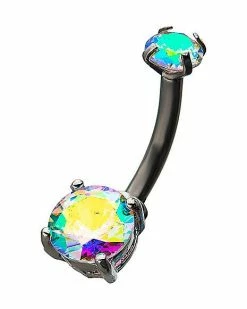 Cheapest ⌛ CZ Aurora Borealis Effect Belly Ring - 14 Gauge 👏 -Playboy Shop 03513595 b