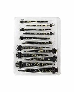 Top 10 ⌛ Black and Goldtone Marble Ear Tapers Kit - 6 Pair 👏