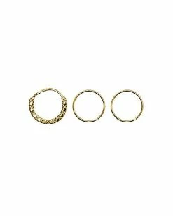 Best deal ❤️ Goldtone Textured Hoop Nose Rings 3 Pack - 20 Gauge 🔔