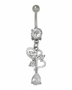 Cheapest 😉 Heart CZ Dangle Belly Ring - 14 Gauge 😉