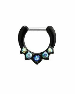Cheap ⭐ Black Multi-Colored Gem Clicker Septum Ring – 16 Gauge 🥰