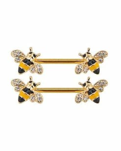Best Sale ✨ Goldtone Bumblebee CZ Nipple Barbell – 14 Gauge 🎁