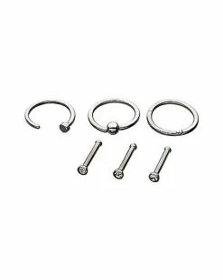 Flash Sale 🔥 Multi-Pack Hoop Nose Rings and Bone Nose Rings 6 Pack - 18 Gauge 😀