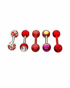 Flash Sale 🔥 Multi-Pack Cherry Red CZ Barbells 5 Pack - 14 Gauge 🛒