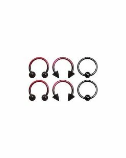 Promo 🥰 Multi-Pack Pink and Black Ombre Horseshoe Rings and Captive Rings 3 Pair - 16 Gauge 👏