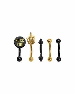 Brand new π Multi-Pack Goldtone Fuck You Curved Barbells 5 Pack - 16 Gauge π