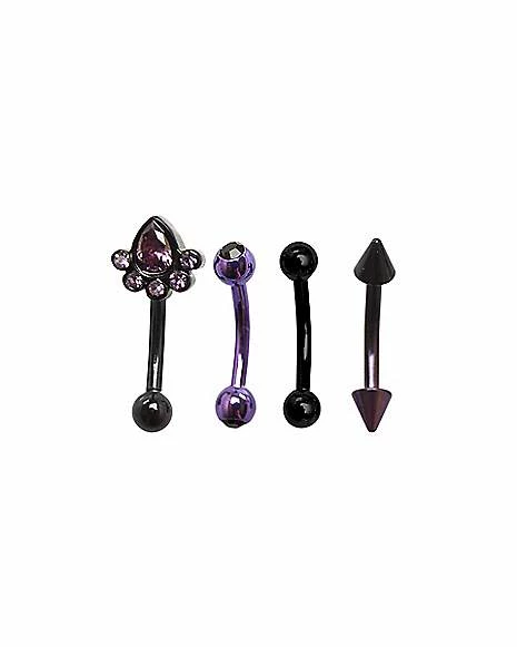 Discount π Multi-Pack Purple and Black CZ Curved Barbells 4 Pack - 16 Gauge π 3 Discount π Multi-Pack Purple and Black CZ Curved Barbells 4 Pack - 16 Gauge π