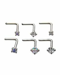 New ✔️ Multi-Pack CZ L-Bend Nose Rings 6 Pack - 20 Gauge 😍