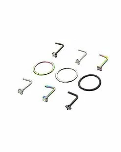 Top 10 🎁 Multi-Pack CZ L Bend and Hoop Nose Rings 9 Pack - 20 Gauge 🔔 -Playboy Shop 03548740 b