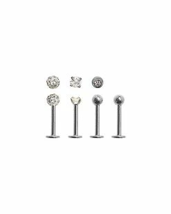 Coupon 🥰 Multi-Pack Paved CZ Labret Lip Rings 4 Pack - 16 Gauge 🎉