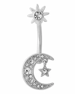 Cheapest 🎁 CZ Moon and Star Belly Ring - 14 Gauge 🤩