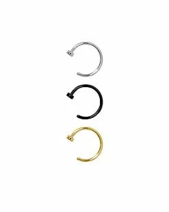 Best Pirce ✨ Black CZ Hoop Nose Ring - 3 Pack 🔥 -Playboy Shop 03558921 a