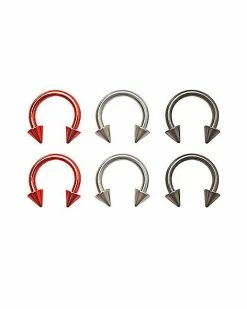 Outlet 😉 Multi-Pack Spike Horseshoe Rings 3 Pair - 16 Gauge 👏 -Playboy Shop 03559366 a