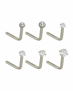 Cheapest ⌛ Multi-Pack CZ L-Bend Nose Rings - 6 Pack ✨ -Playboy Shop 03559614 a