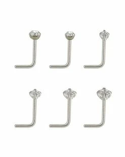 Cheapest ⌛ Multi-Pack CZ L-Bend Nose Rings - 6 Pack ✨ -Playboy Shop 03559614 b