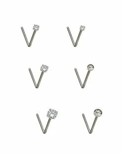 Cheapest ⌛ Multi-Pack CZ L-Bend Nose Rings - 6 Pack ✨ -Playboy Shop 03559622 a
