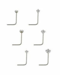 Cheapest ⌛ Multi-Pack CZ L-Bend Nose Rings - 6 Pack ✨ -Playboy Shop 03559622 b