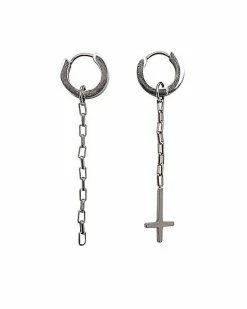 Cheapest 🎉 Chain Cross Dangle Huggie Hoop Earrings - 18 Gauge 🔔