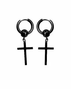 Hot Sale 🧨 Black Cross Dangle Huggie Hoop Earrings - 18 Gauge ❤️