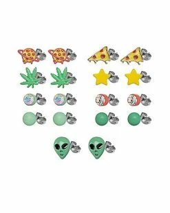 Buy 🔥 Multi-Pack Pizza Alien Stud Earrings - 9 Pack 🧨