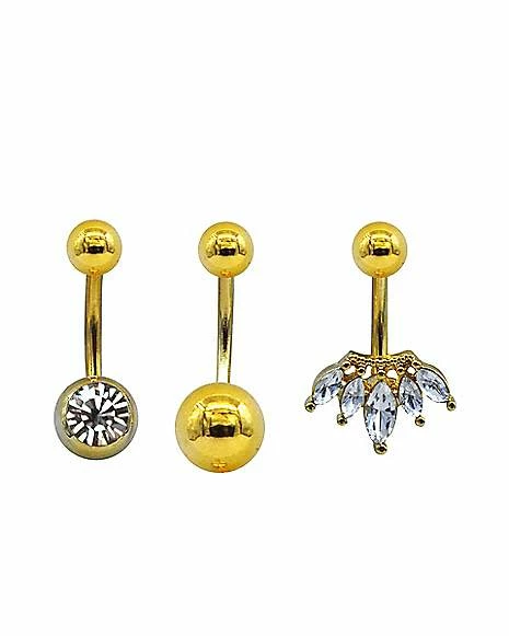Best Pirce π₯° Multi-Pack Goldtone CZ Crown Belly Rings 3 Pack - 14 Gauge π 3 Best Pirce π₯° Multi-Pack Goldtone CZ Crown Belly Rings 3 Pack - 14 Gauge π
