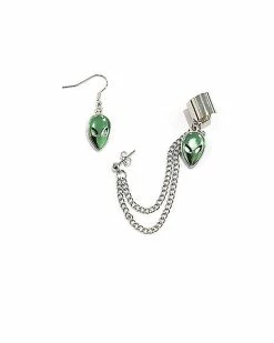 Outlet 🌟 Alien Dangle Earrings with Chain Cuff 🛒